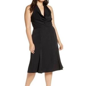 Harlyn Black Cowl Halter Neck Fit and Flare Dress